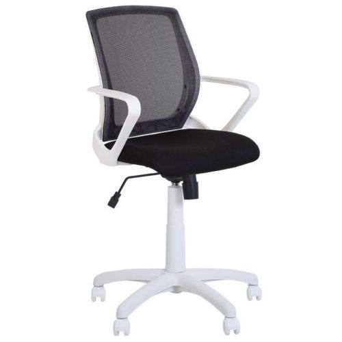 Ученически стол Fly White, дамаска и мрежа, бяла РР база, фиксирани подлакътници, черен 1