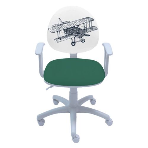 Ученически стол Smart White Airplane, дамаска, бяла РР база, фиксирани подлакътници, зелен 1