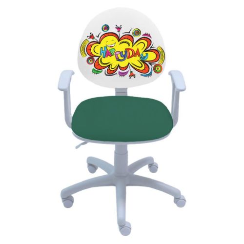 Ученически стол Smart White Happy Day, дамаска, бяла РР база, фиксирани подлакътници, зелен 1