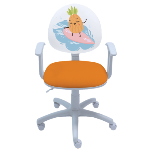 Ученически стол Smart White Pineapple, дамаска, бяла РР база, фиксирани подлакътници, оранжев 1