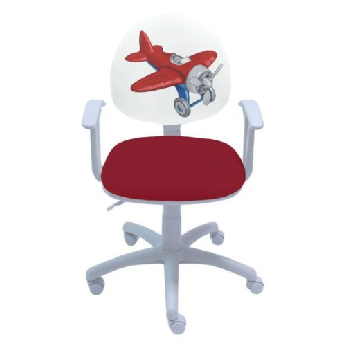 Ученически стол Smart White Red Plane, дамаска, бяла РР база, фиксирани подлакътници, червен 1