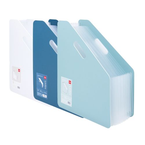 Вертикална поставка Deli Linfini, EF606, A4, разширяема, с 13 джоба, PP 750 mic, синя — Joya.bg 1