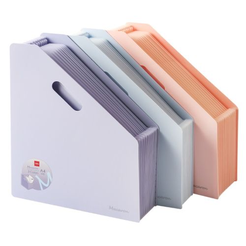 Вертикална поставка Deli Macaron, EB41102, А4, разширяема, с 13 джоба, PP 1000 mic, зелена 1