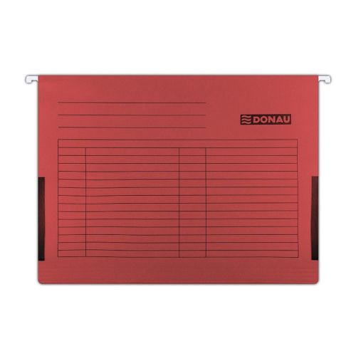 Висяща папка за картотека DONAU, без машинка, с ограничител и метални шини, картон 230 г, червена — Joya.bg