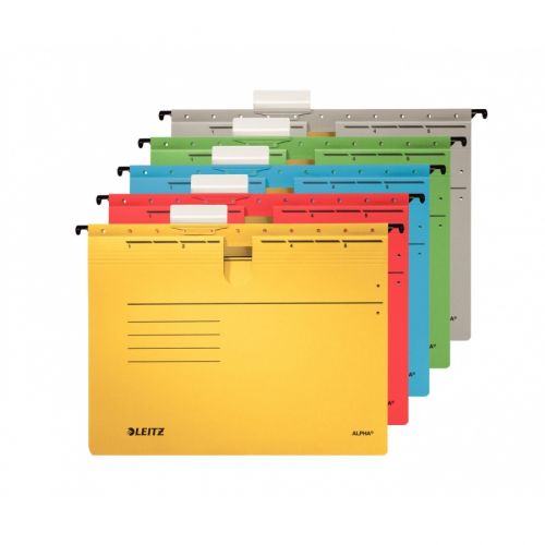 Висяща папка за картотека LEITZ Alpha Recycle, 348х260 мм, с машинка и метални шини, картон, жълта — Joya.bg 1