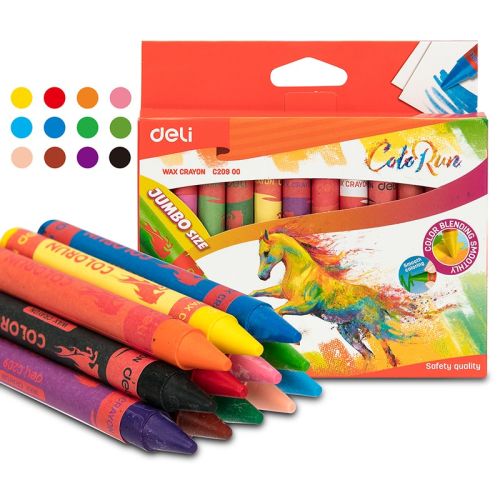 Восъчни пастели Deli Colorun JUMBO EC20900, ф 11 мм, 98 мм, 12 цвята 1
