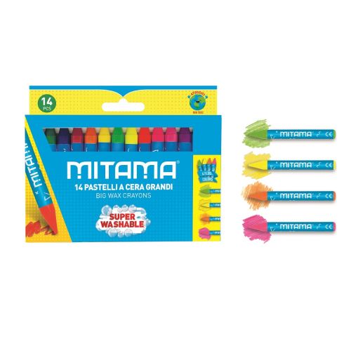 Восъчни пастели MITAMA Super Washable, ф 10 мм, 100 мм, 10 интензивни + 4 неонови цвята — Joya.bg 1