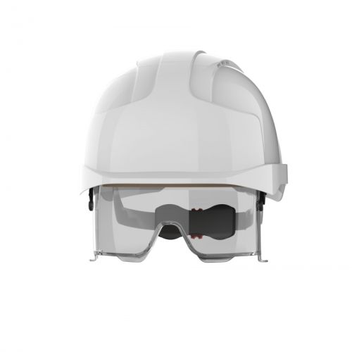 Защитна каска с маска JSP EVO®VISTAlens®, вентилирана, с регулиращ механизъм колело, бяла 1