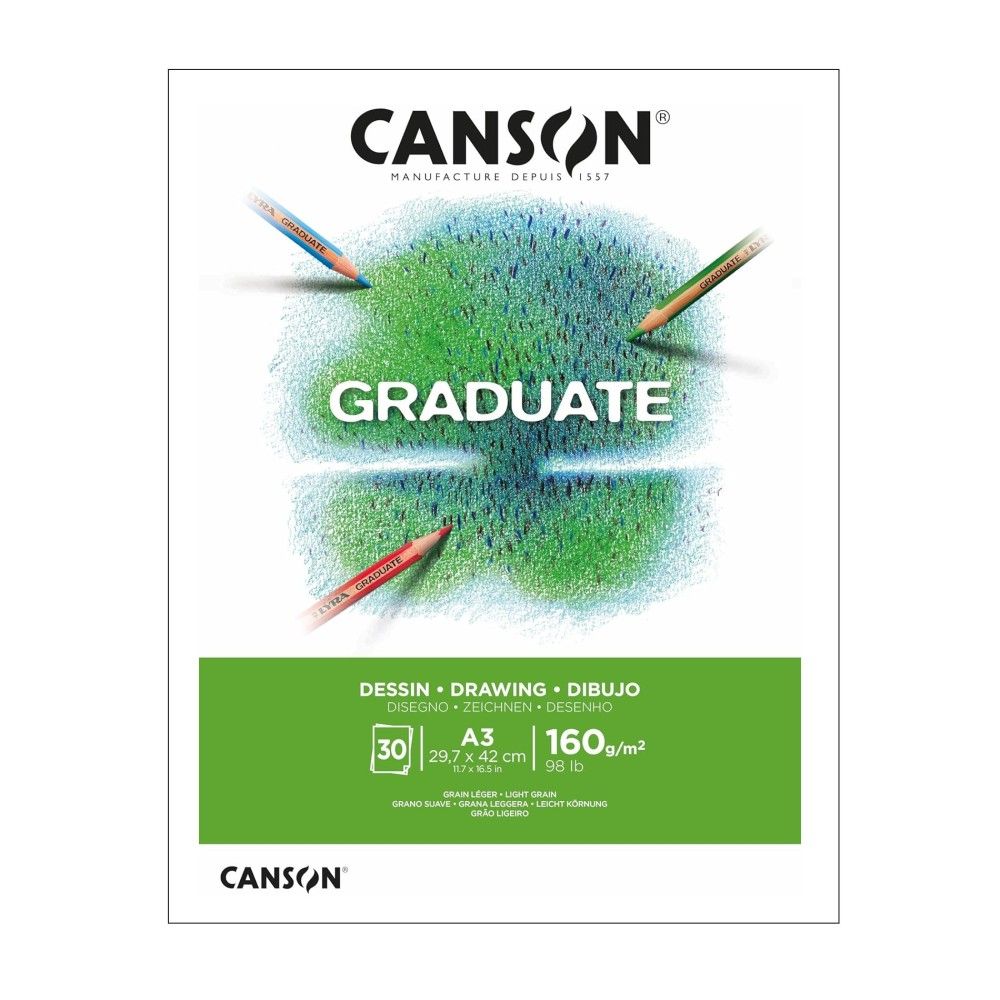 Скицник CANSON GRADUATE Drawing White, за моливи и въглен, A3, 160 г/кв.м, light grain, 30 л. Скицник CANSON GRADUATE Drawing White, за моливи и въглен, A3, 160 г/кв.м, light grain, 30 л.