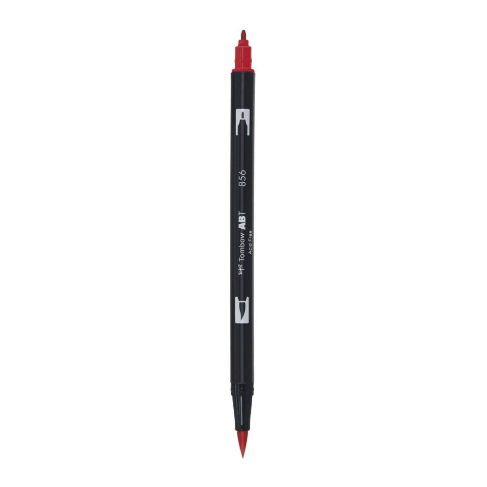 Aкварелен двувърх маркер Tombow ABT Dual Brush, четка 3.5 мм, връх 0.8 мм, 856 chinese red