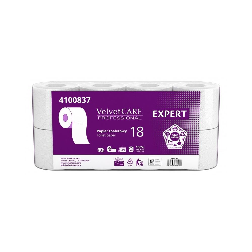 Тоалетна хартия Velvet Expert на ролка, 3 пласта, бяла, 150 къса, опаковка 8 бр. Тоалетна хартия Velvet Expert на ролка, 3 пласта, бяла, 150 къса, опаковка 8 бр.