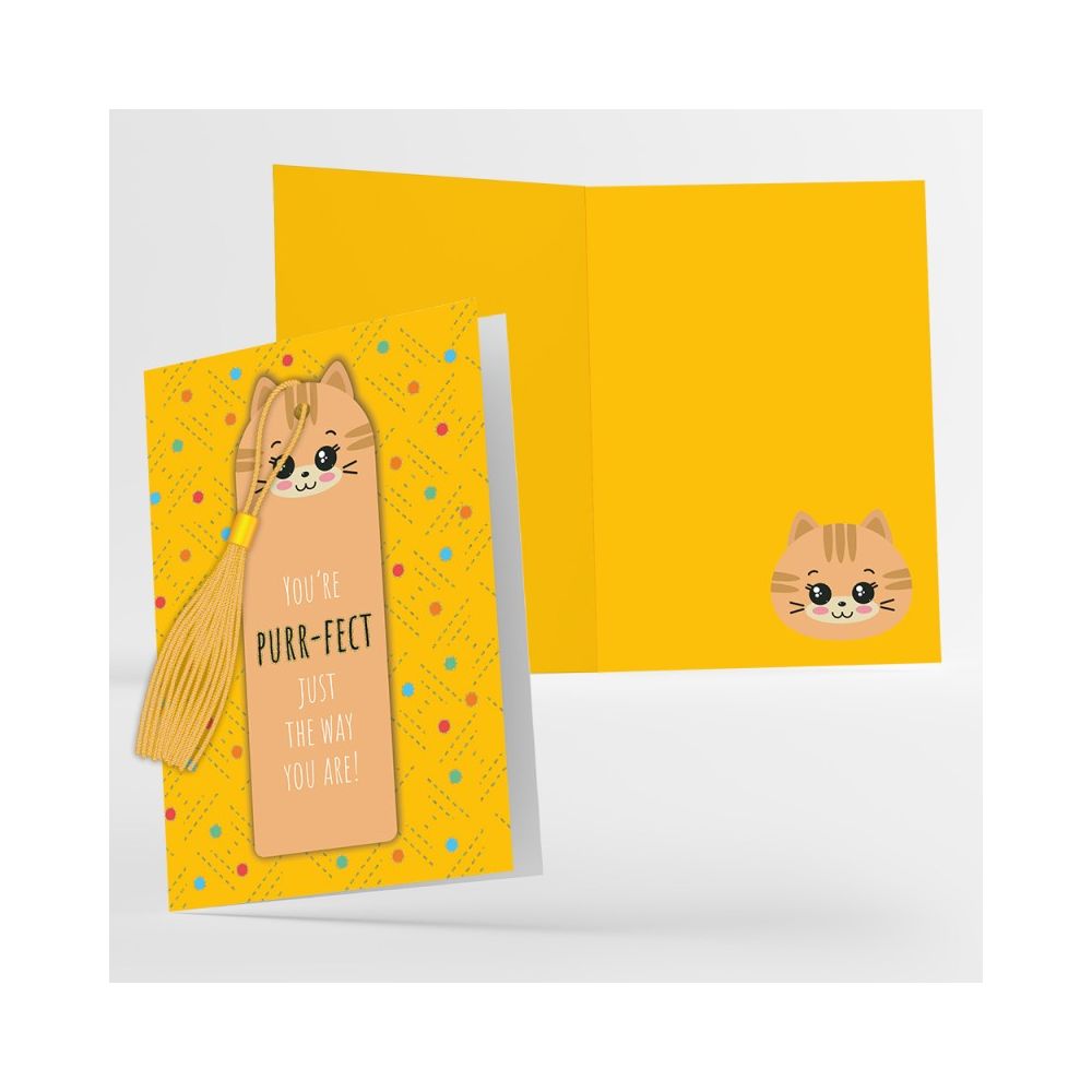 Поздравителна картичка Purr-fect, с книгоразделител и фолио ефект, 120 x 170 мм