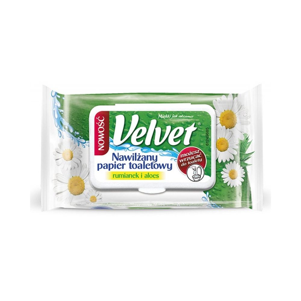 Тоалетна хартия Velvet, влажна, аромат на лайка и алое вера, бяла, 48 къса