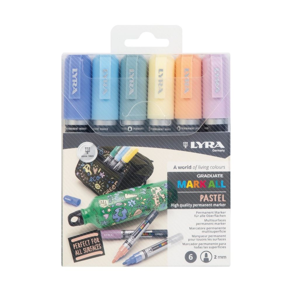 Paint маркери LYRA GRADUATE MARK ALL, пастелни, объл връх 2 мм, 6 цвята