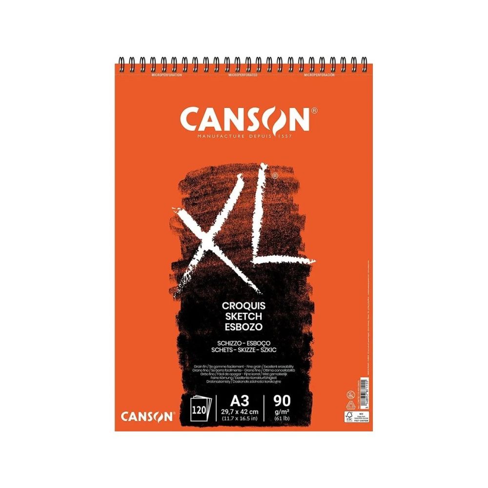Скицник със спирала CANSON XL Croquis, за сухи техники, A3, 90 г/кв.м, fine grain, 120 л. Скицник със спирала CANSON XL Croquis, за сухи техники, A3, 90 г/кв.м, fine grain, 120 л.