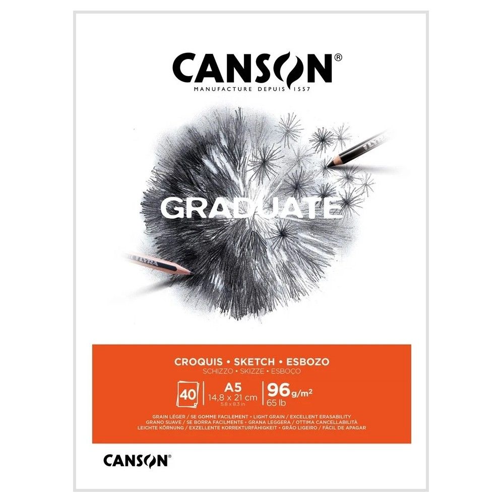 Скицник CANSON GRADUATE Croquis, за моливи и въглен, A5, 96 г/кв.м, light grain, 40 л. Скицник CANSON GRADUATE Croquis, за моливи и въглен, A5, 96 г/кв.м, light grain, 40 л.
