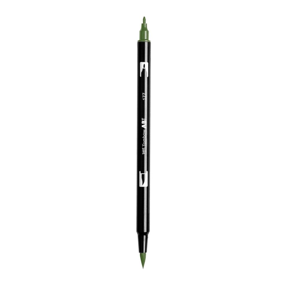 Aкварелен двувърх маркер Tombow ABT Dual Brush, четка 3.5 мм, връх 0.8 мм, 177 dark jade