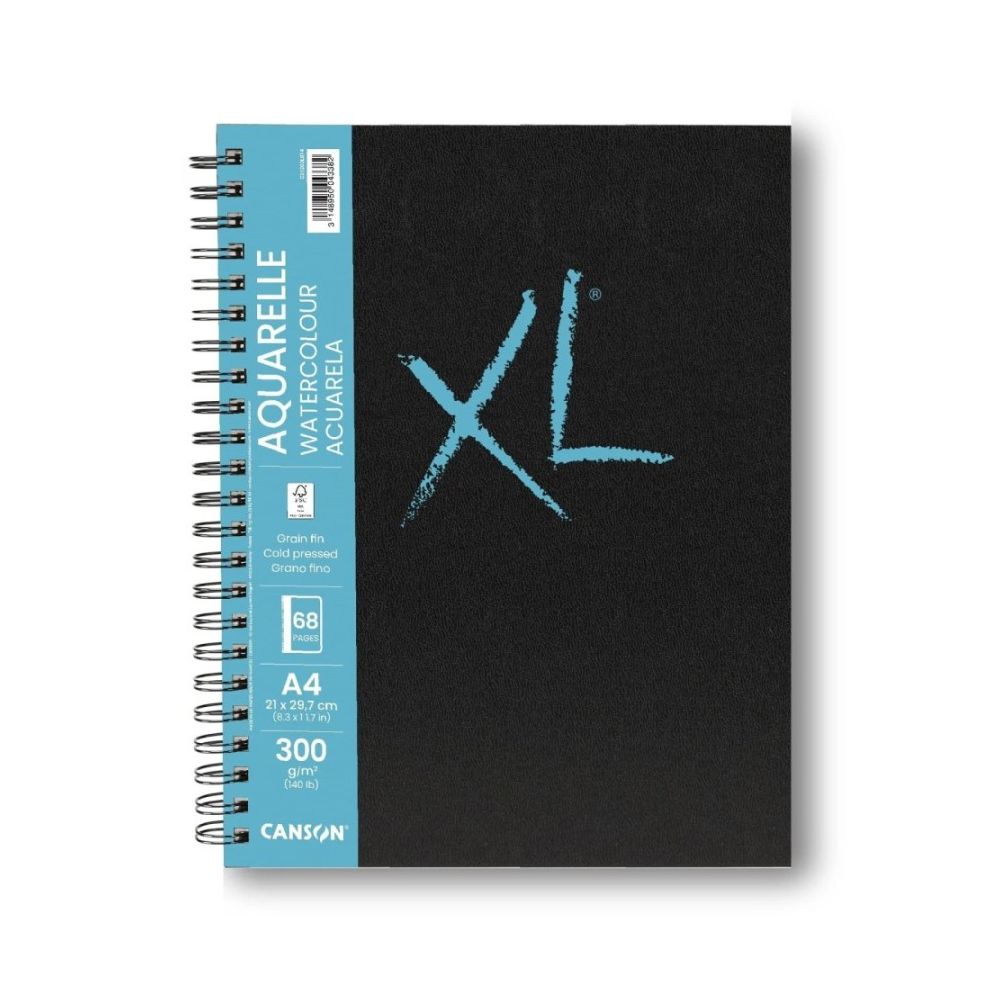 Скечбук със спирала CANSON XL Aquarelle, за мокри техники, A4, 300 г/кв.м, cold pressed, 34 л.
