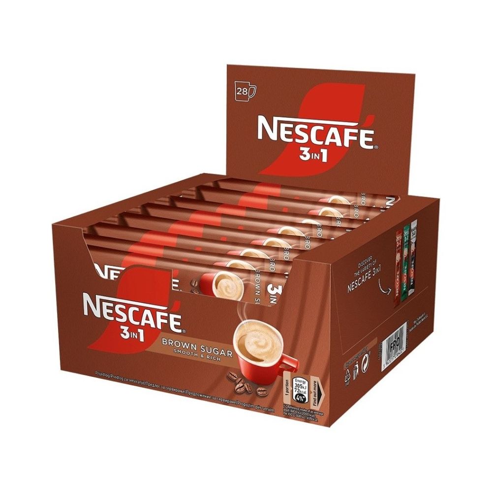 Кафе Nescafe 3 in 1 BROWN Sugar, разтворимо, кутия 28 бр. х 16.5 г
