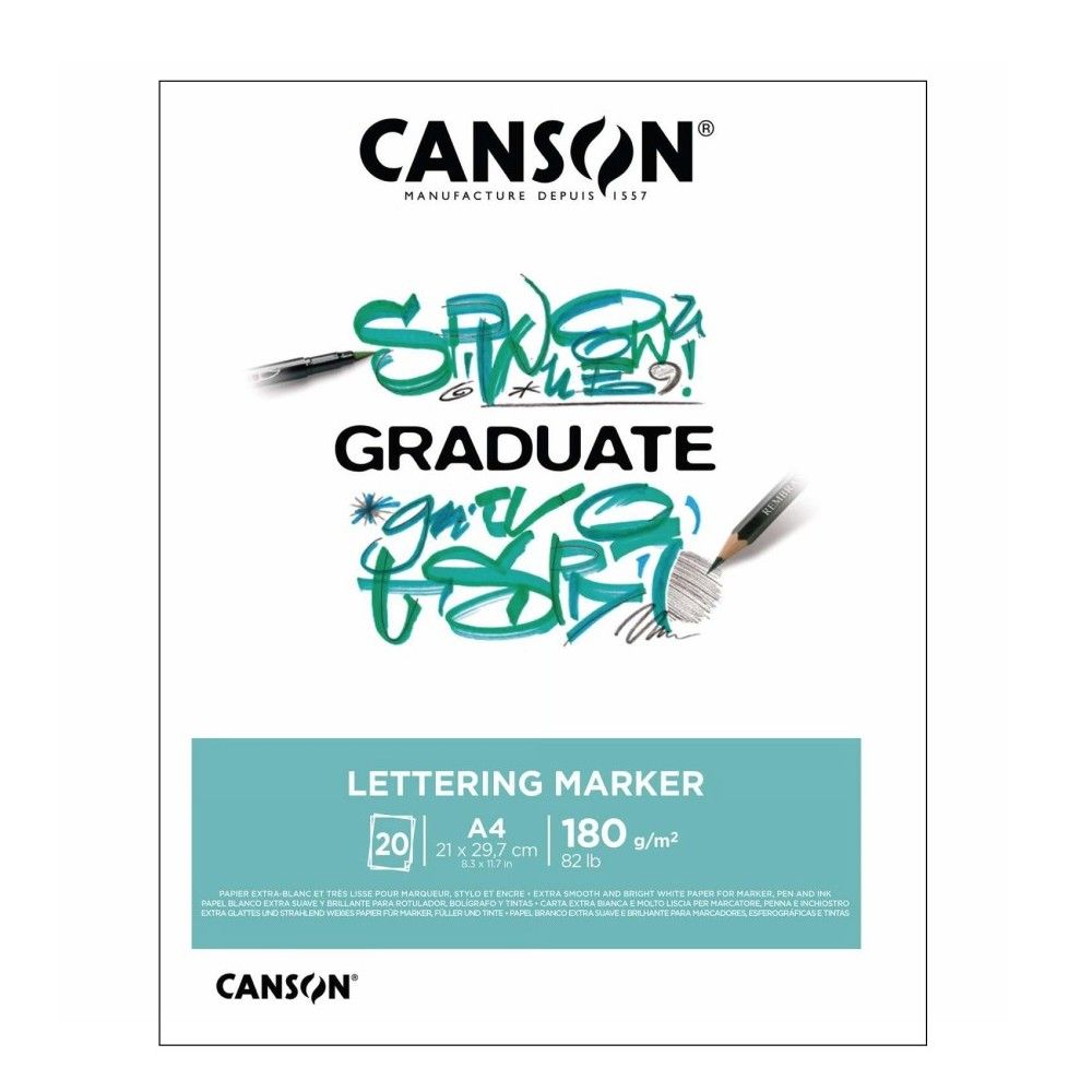 Скицник CANSON GRADUATE Lettering Marker, за маркери, A4, 180 г/кв.м, very smooth, 20 л. Скицник CANSON GRADUATE Lettering Marker, за маркери, A4, 180 г/кв.м, very smooth, 20 л.