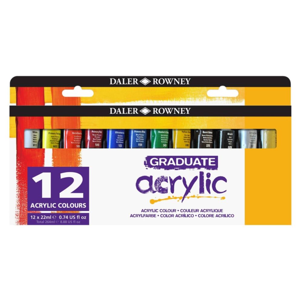 Комплект акрилни бои DALER-ROWNEY Graduate Intro Set, в тубички, 12 цвята х 22 мл