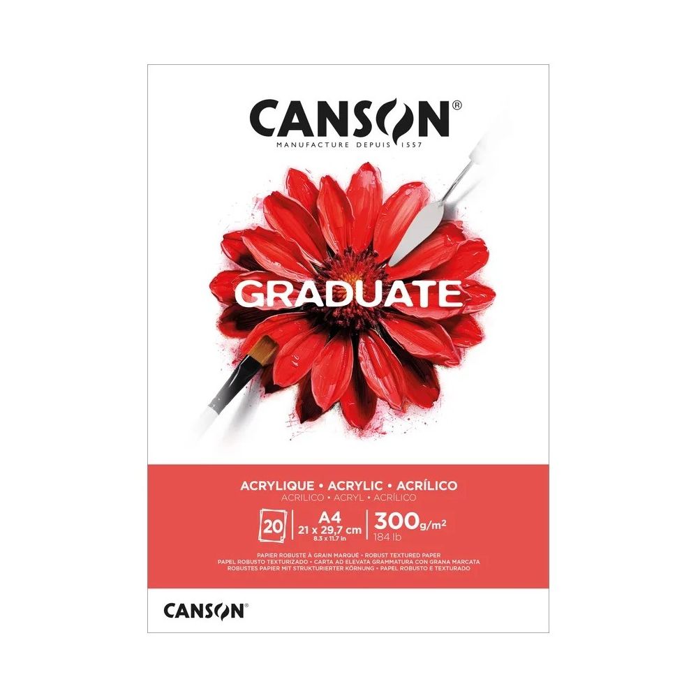 Скицник CANSON GRADUATE Acrylique, за маслени и акрилни бои, A4, 300 г/кв.м, non-woven,20 л