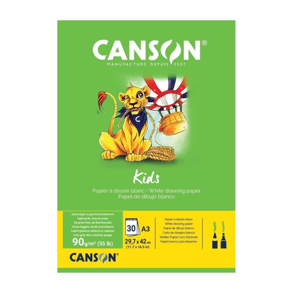 Скицник CANSON KIDS Drawing, за моливи, маркери, пастели, A3, 90 г/кв.м, light grain, 30 л.