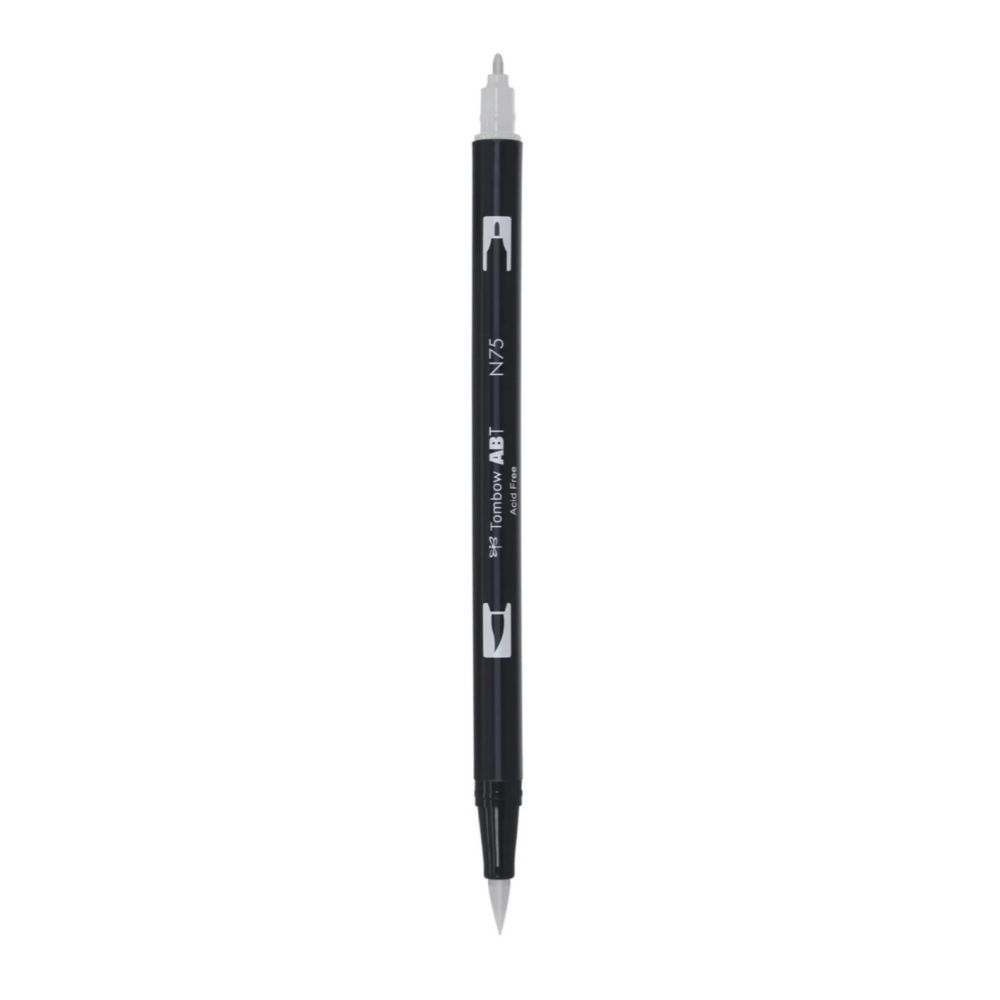 Aкварелен двувърх маркер Tombow ABT Dual Brush, четка 3.5 мм, връх 0.8 мм, N75 cool grey 3