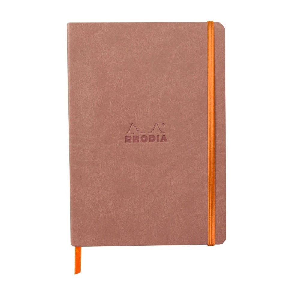 Бележник RHODIA Rhodiarama, A5, 80 л., редове, хартия шамоа 90 г, меки PU корици, розовокафяв Бележник RHODIA Rhodiarama, A5, 80 л., редове, хартия шамоа 90 г, меки PU корици, розовокафяв
