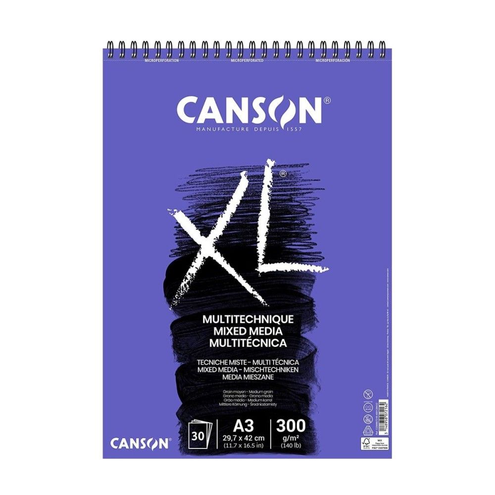 Скицник със спирала CANSON XL Mixed Media Textured, смесени техн,A3, 300 г/кв.м, medium grain, 30 л.