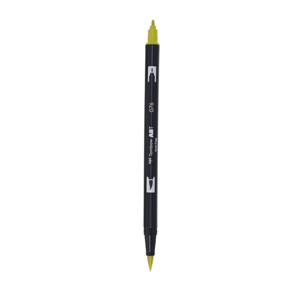 Aкварелен двувърх маркер Tombow ABT Dual Brush, четка 3.5 мм, връх 0.8 мм, 076 green ochre