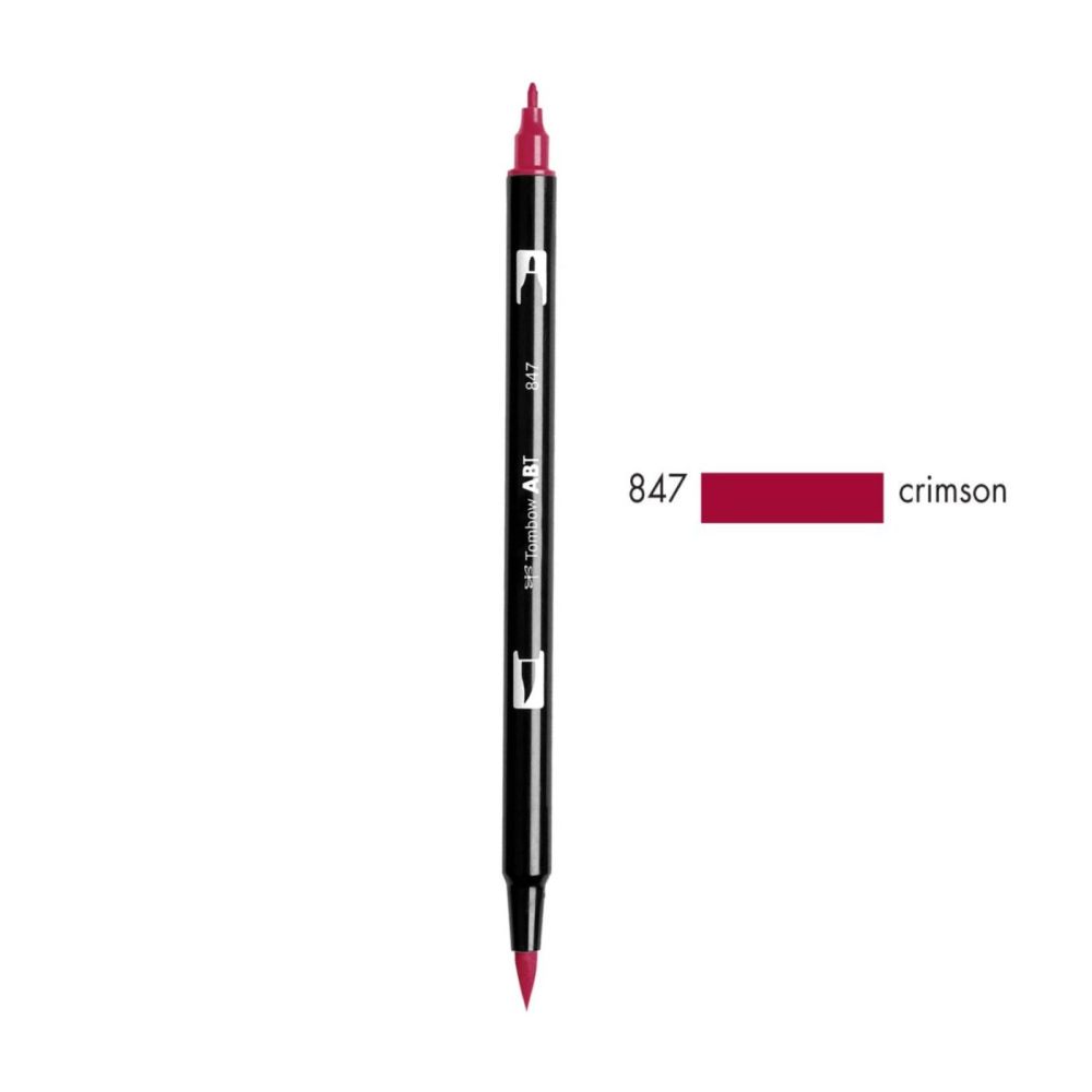 Aкварелен двувърх маркер Tombow ABT Dual Brush, четка 3.5 мм, връх 0.8 мм, 847 crimson