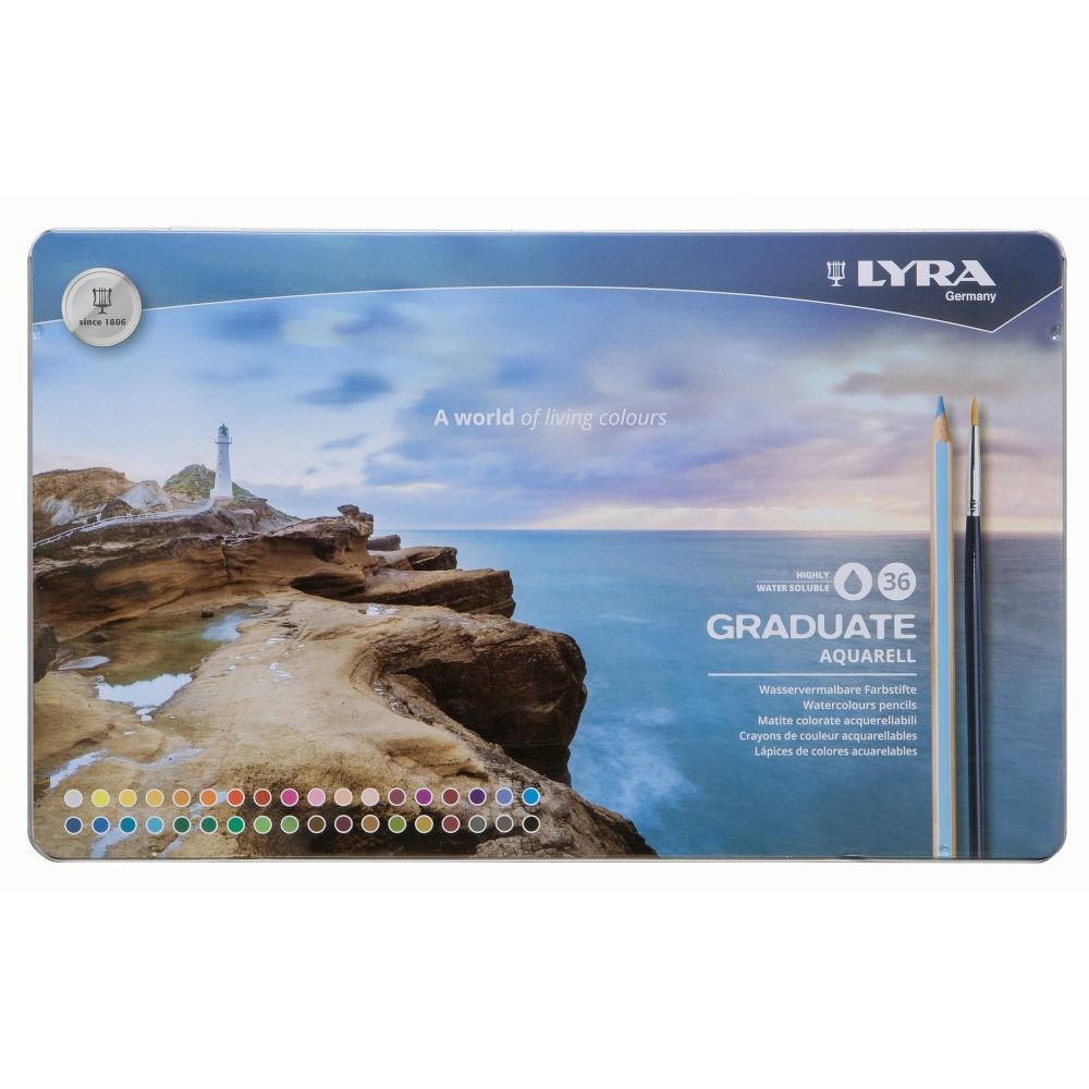 Акварелни моливи LYRA Graduate Aquarell 36 цвята, метална кутия, с четка Taklon №2