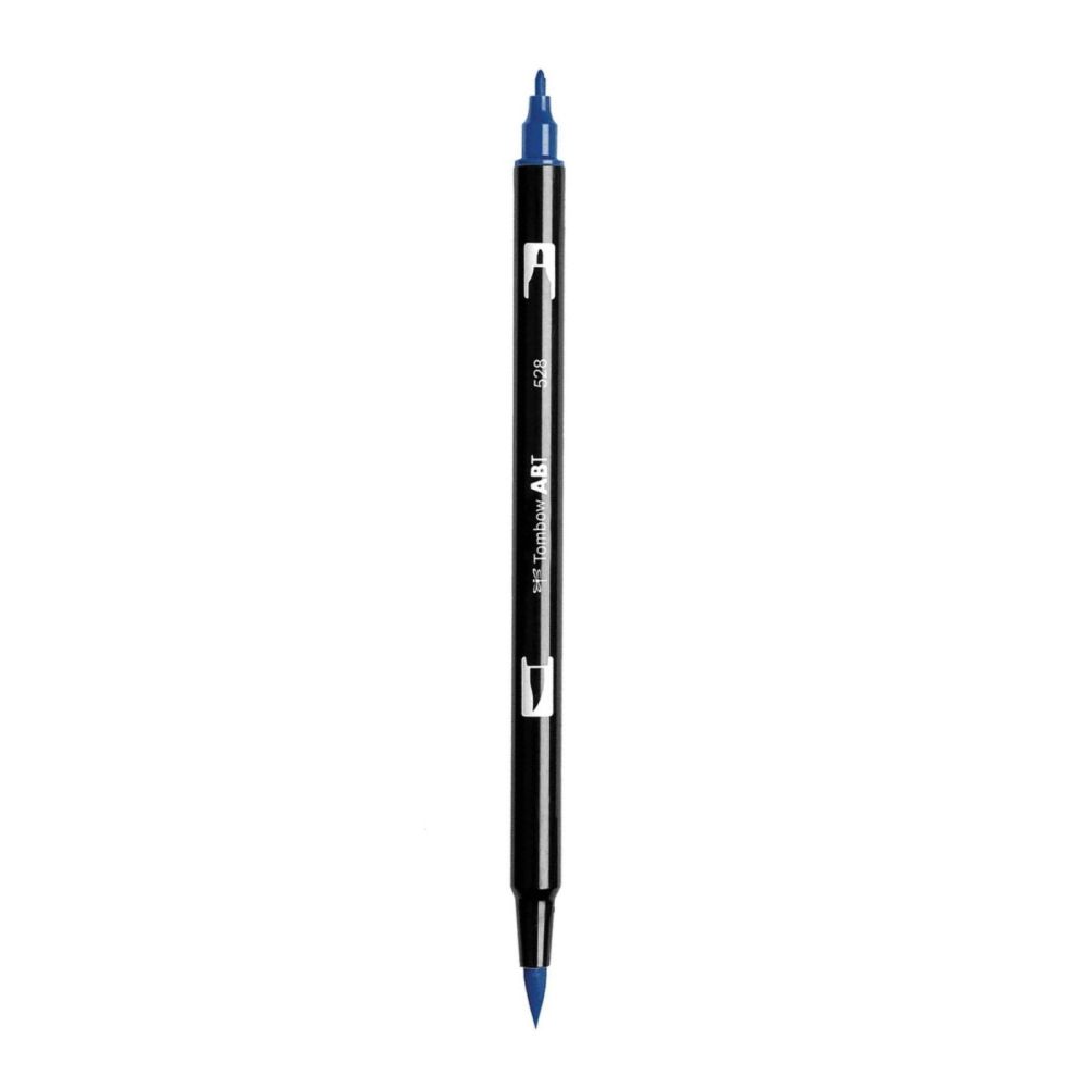 Aкварелен двувърх маркер Tombow ABT Dual Brush, четка 3.5 мм, връх 0.8 мм, 528 navy blue