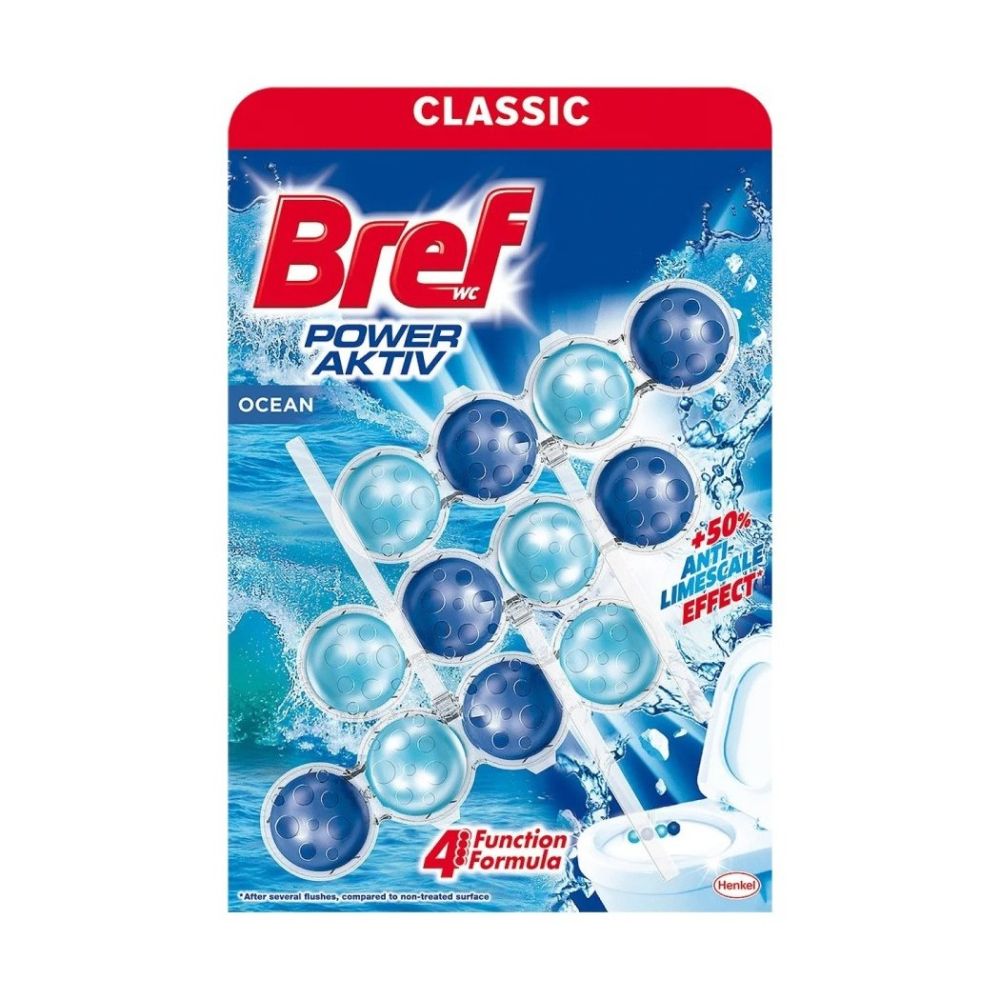 Ароматизатор за WC Bref Power Activ Ocean, топчета в кошница, 3бр.x50 г Ароматизатор за WC Bref Power Activ Ocean, топчета в кошница, 3бр.x50 г