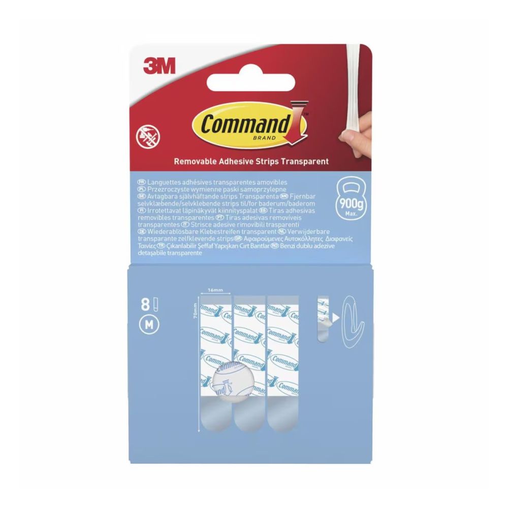 Монтажни ленти 3М Command™ Transparent Removable, 70 х19 мм, 8 бр. прозрачни, презалепващи