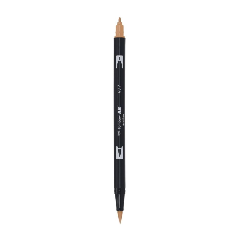 Aкварелен двувърх маркер Tombow ABT Dual Brush, четка 3.5 мм, връх 0.8 мм, 977 saddle brown