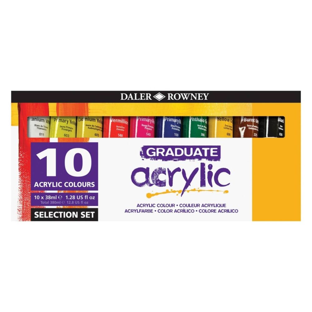 Комплект акрилни бои DALER-ROWNEY Graduate Intro Set, в тубички, 10 цвята х 38 мл