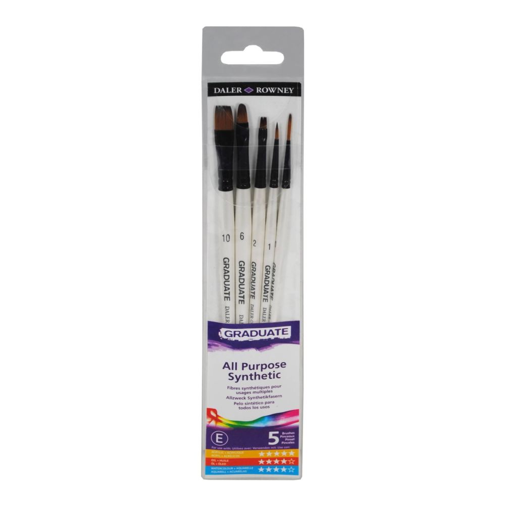 Комплект 5 четки DALER-ROWNEY Graduate, изк. косъм, Liner№1,Round№1,Filbert№6, Flat Shader№2 и №5