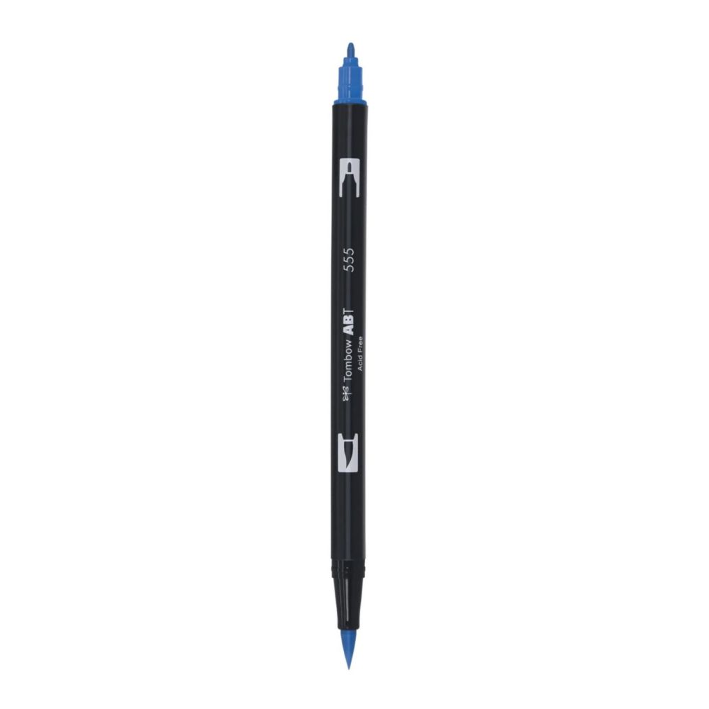 Aкварелен двувърх маркер Tombow ABT Dual Brush, четка 3.5 мм, връх 0.8 мм, 555 ultramarine