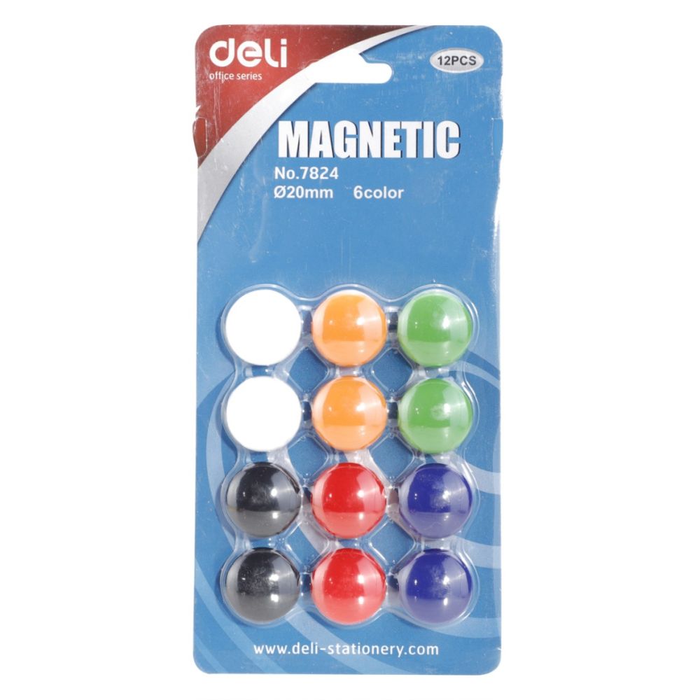 Магнити за бяла дъска Deli Universal, E7824, разноцветни, Ф20 мм, блистер 12 бр.