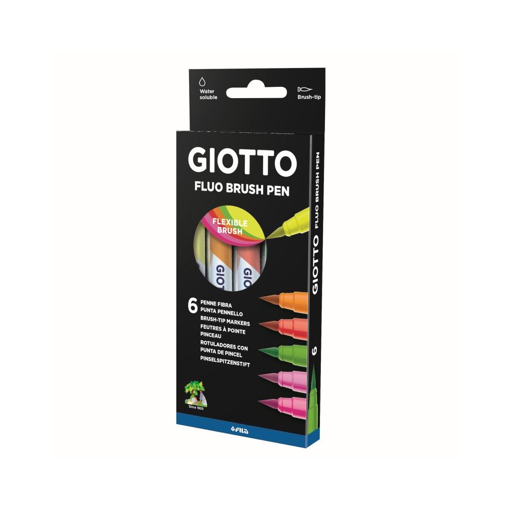Акварелни маркери-четка GIOTTO Turbo Soft Brush, 6 флуорисцентни цвята Акварелни маркери-четка GIOTTO Turbo Soft Brush, 6 флуорисцентни цвята