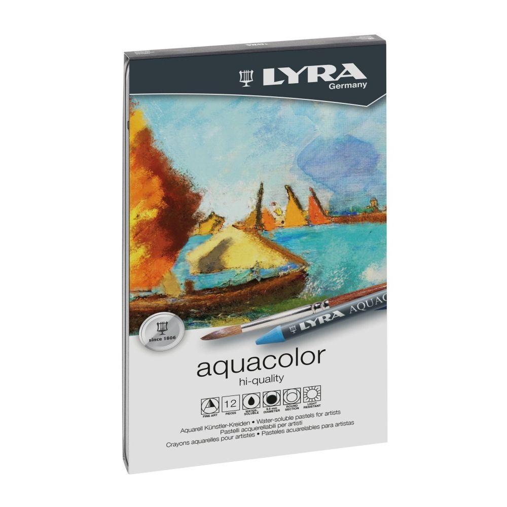 Акварелни восъчни пастели LYRA Aquacolor, метална кутия, 12 цвята