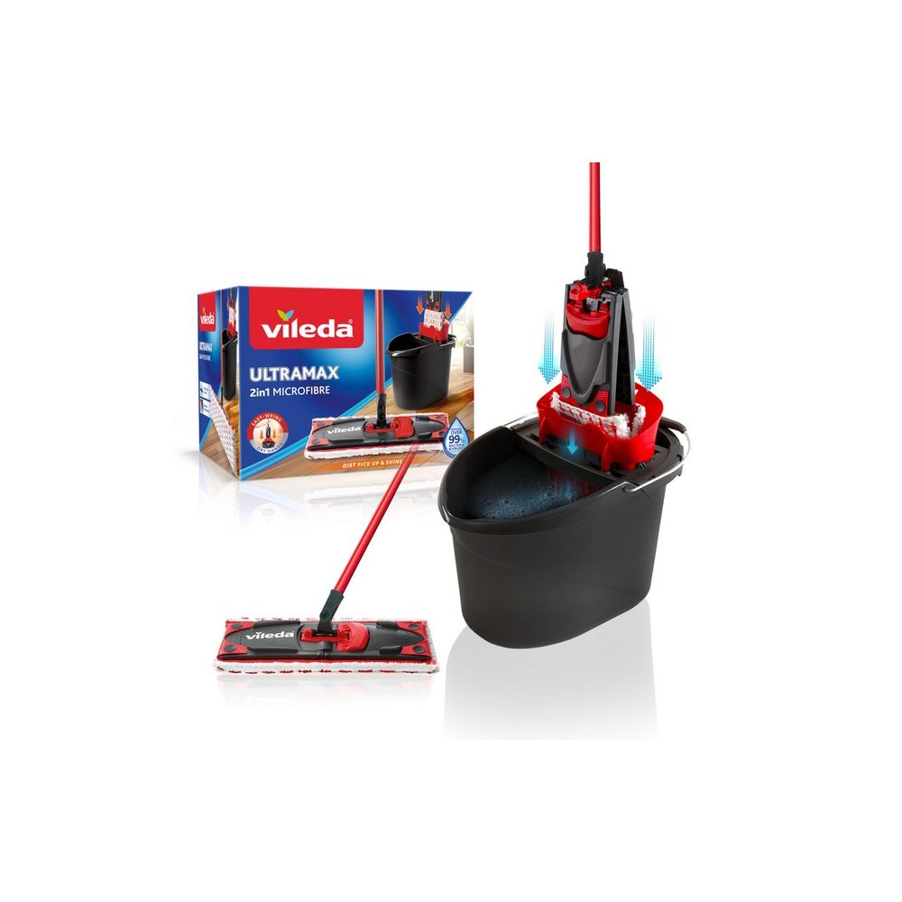 Комплект за почистване на под VILEDA Ultramax Box, моп с микрофибър и кофа Комплект за почистване на под VILEDA Ultramax Box, моп с микрофибър и кофа