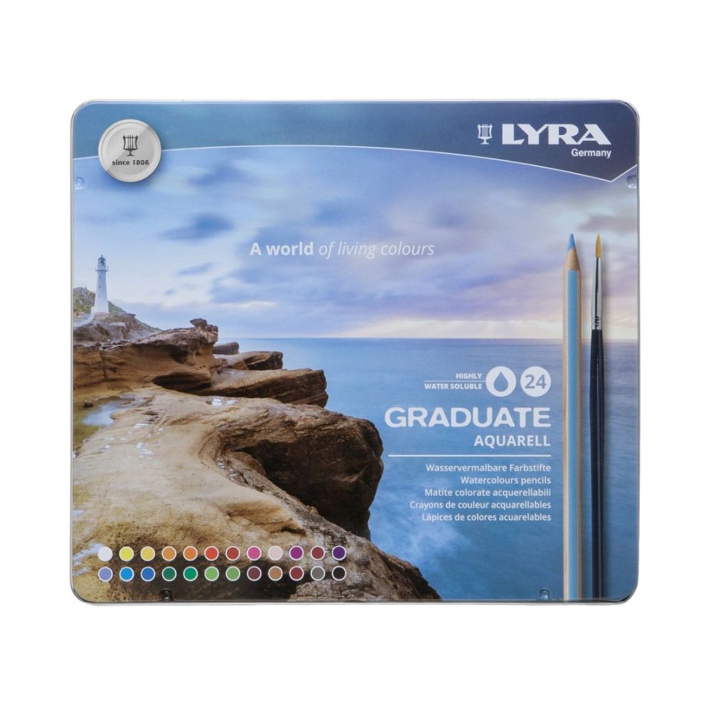 Акварелни моливи LYRA Graduate Aquarell 24 цвята, метална кутия, с четка Taklon №2