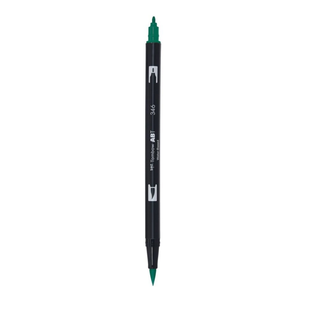 Aкварелен двувърх маркер Tombow ABT Dual Brush, четка 3.5 мм, връх 0.8 мм, 346 sea green