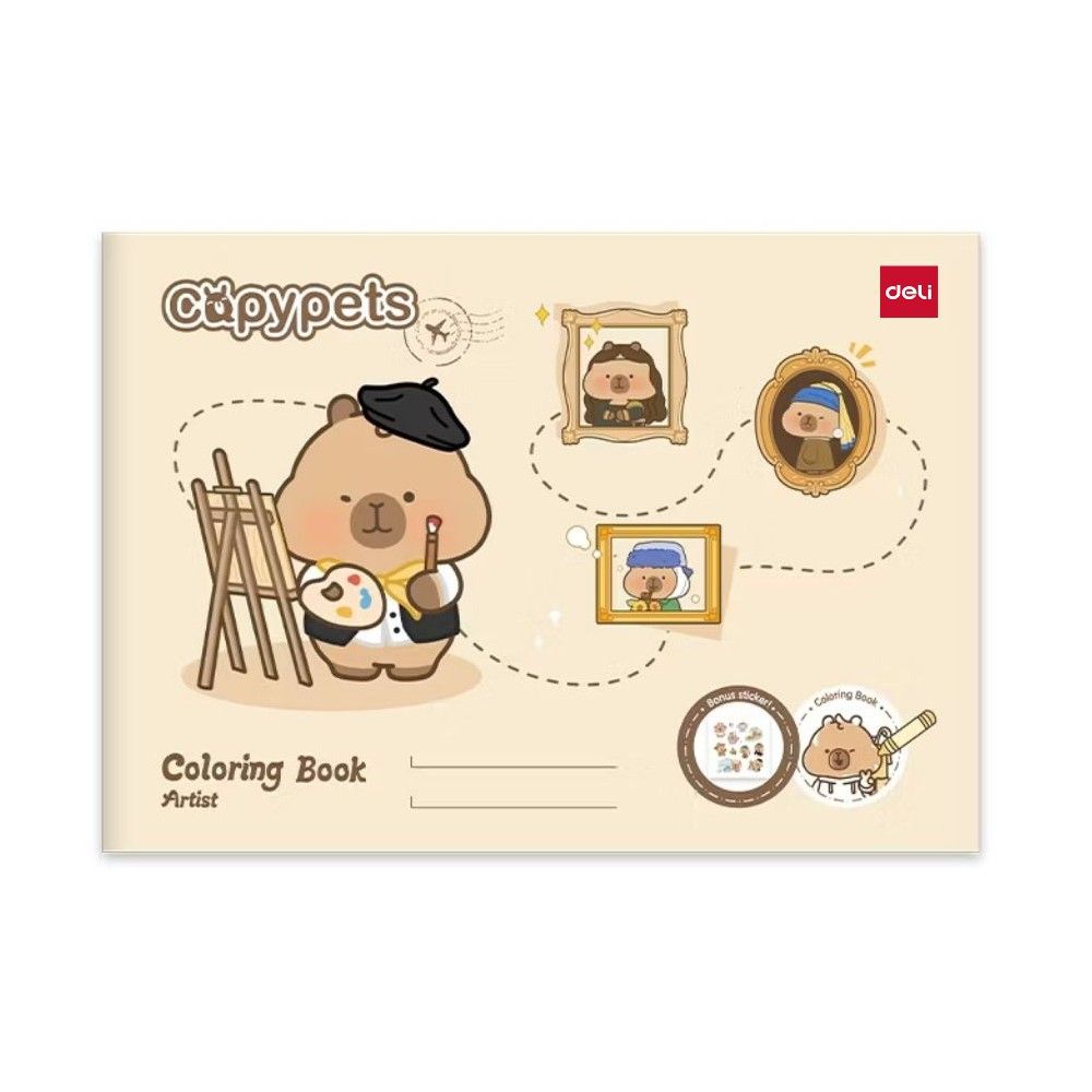 Книжка за оцветяване Deli Capypets EN612 + стикери, 210х297мм, 120 г/кв.м, 12 л.
