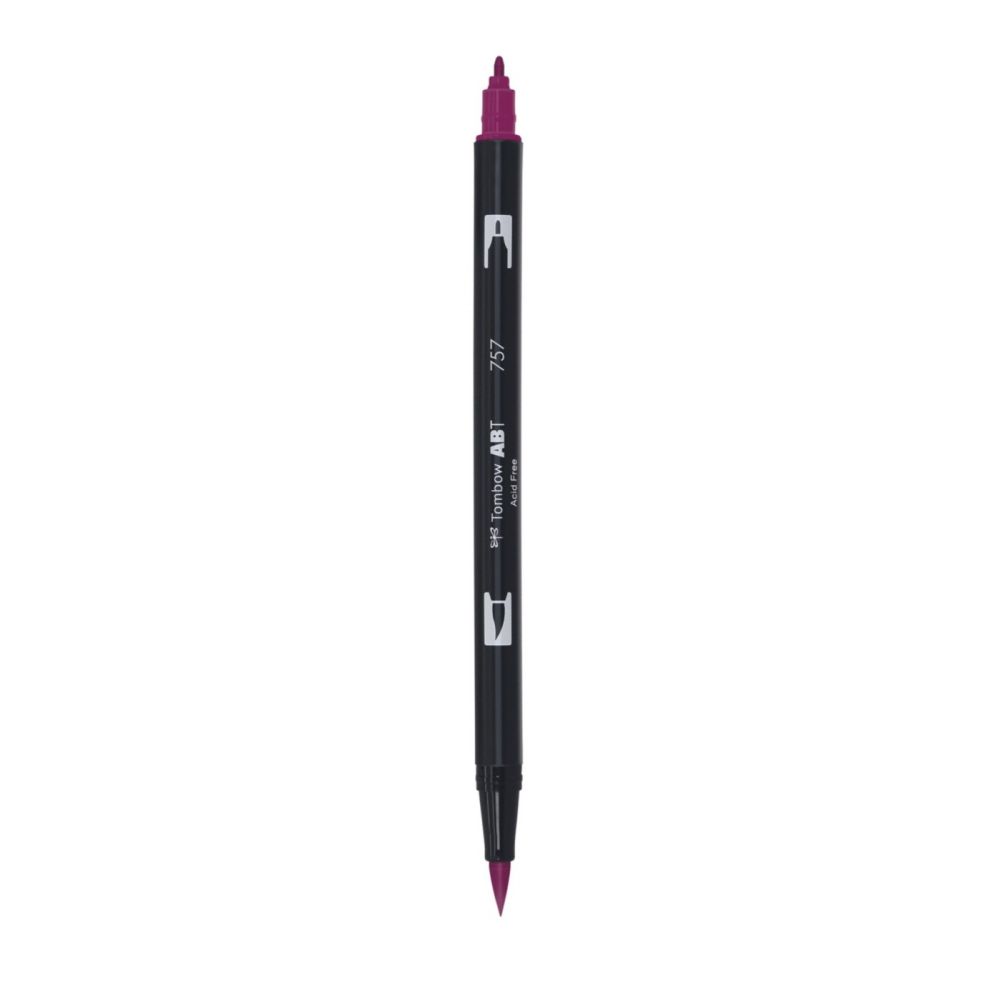 Aкварелен двувърх маркер Tombow ABT Dual Brush, четка 3.5 мм, връх 0.8 мм, 757 port red