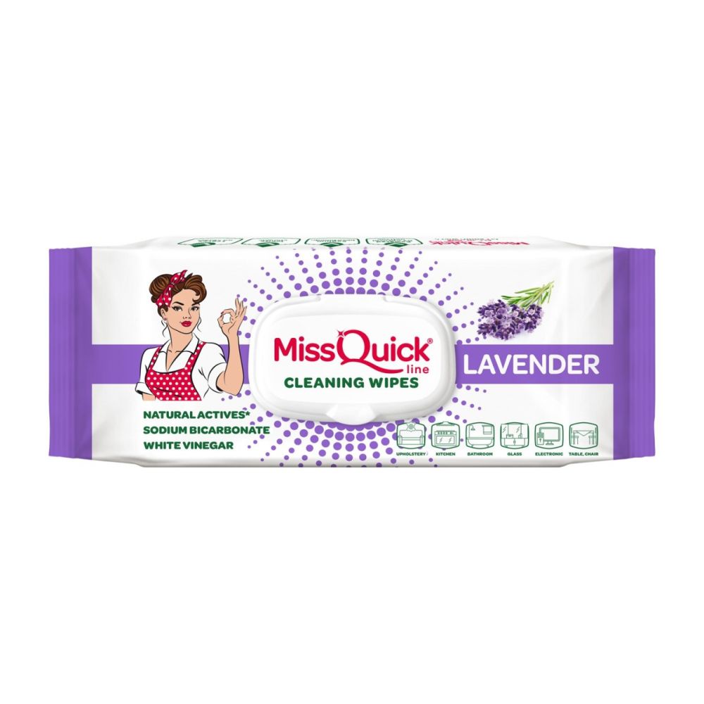 Мокри кърпи Miss Quickline, универсални, аромат на лавандула, екологични, 80 бр.