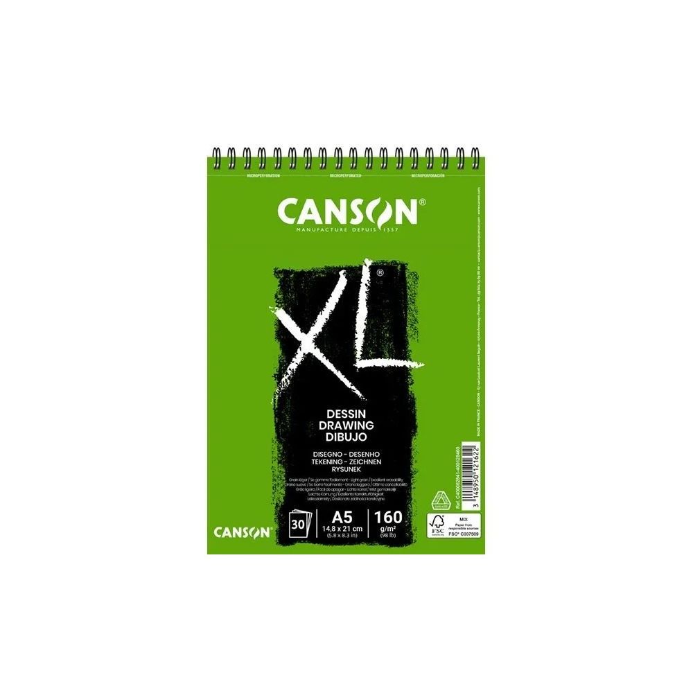 Скицник със спирала CANSON XL Dessin, за сухи техники, A5, 160 г/кв.м, light grain, 30 л.